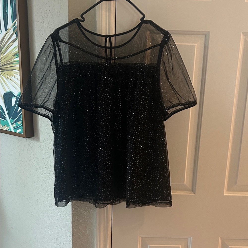 J. Crew Black Sheer Blouse with Dotted Detail